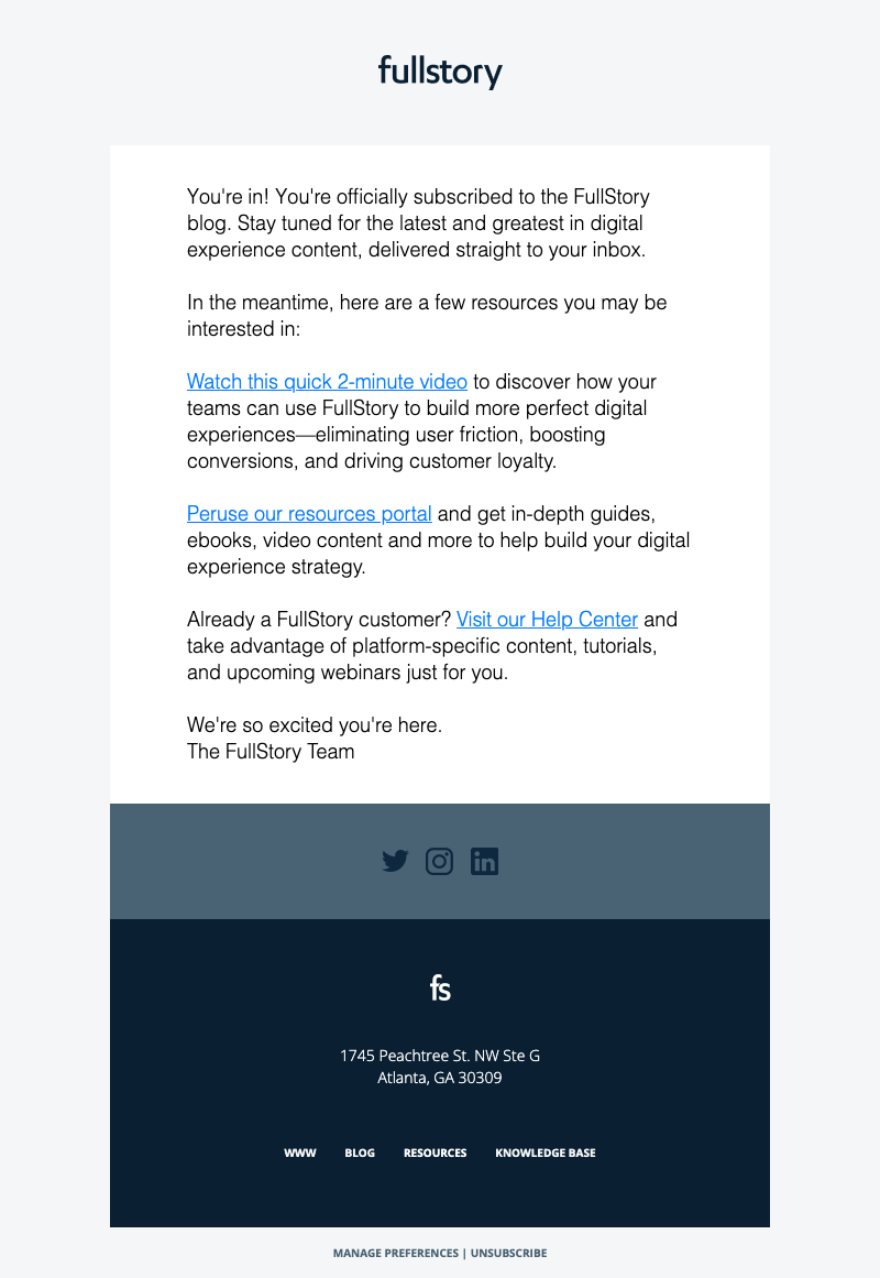 SaaS Email Templates Thanks for subscribing to the FullStory blog