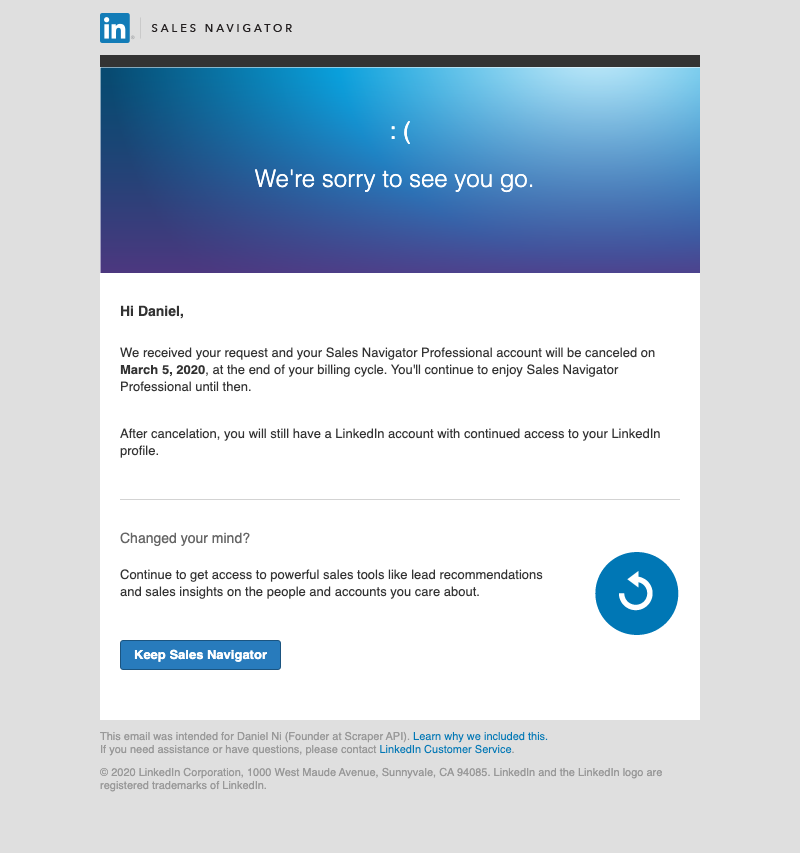 SaaS Email Templates We're sorry to see you go.