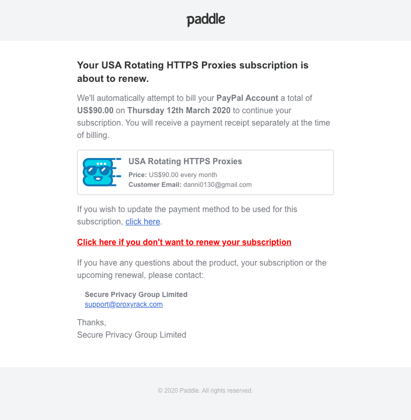 Your USA Rotating HTTPS Proxies subscription is about to renew