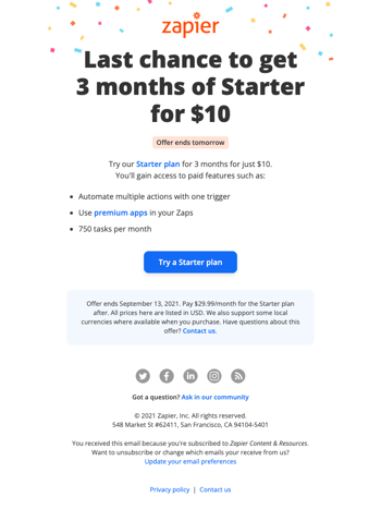 [Ends tomorrow] 3 months of Starter for $10
