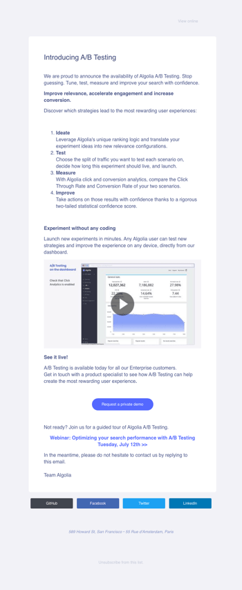 Introducing Algolia A/B Testing - Continuously Improve Your Search Relevance Strategy