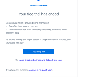Your Dropbox Business trial has ended