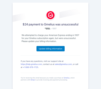 Your ‪Gmelius‬ payment was unsuccessful again